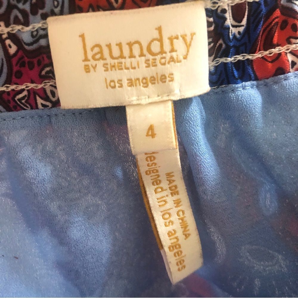 Laundry Blue Red Floral Asymmetrical Hem Chiffon Skirt - Picture 4 of 5